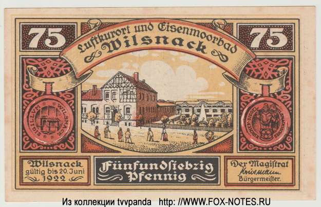 Gemeinde Wilsnack 75 Pfennig 1922