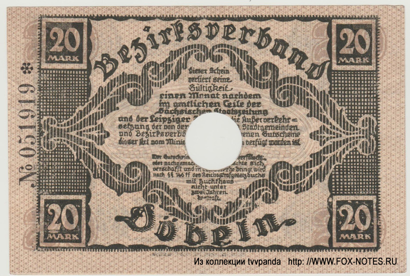 Bezirkverband Döbeln 20 Mark 1918