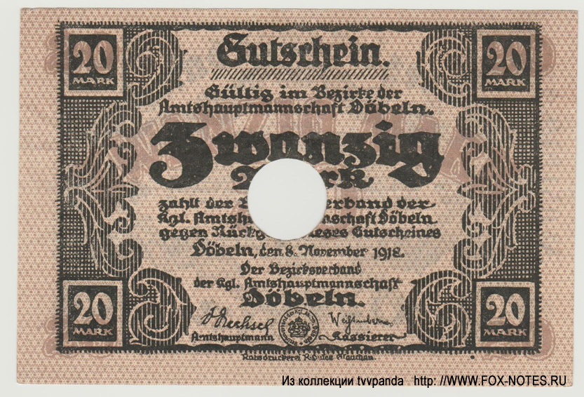 Bezirkverband Döbeln 20 Mark 1918