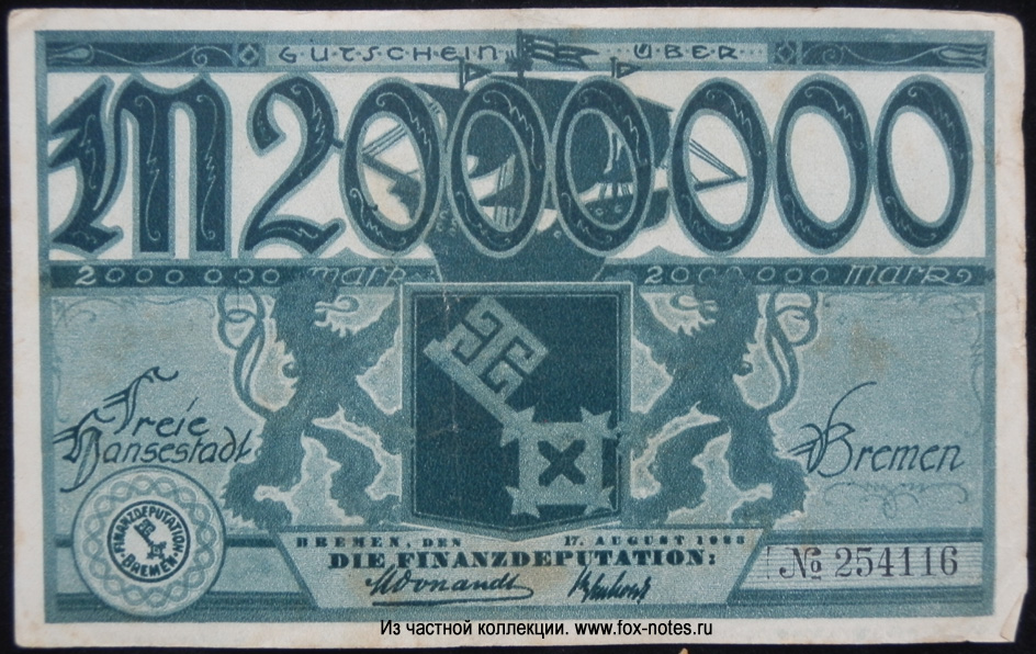 Finanzdeputation, Bremen 2000000 Mark 1923