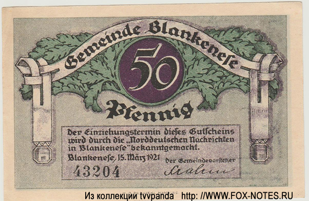 Gemeindesparkasse Blankenese 50 Pfennig 1921