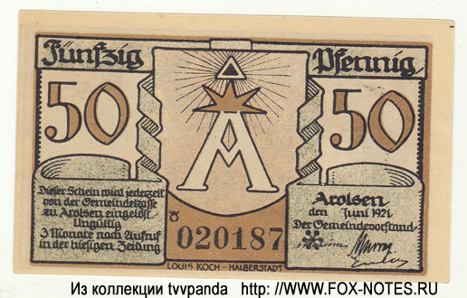 Stadt Arolsen 50 Pfennig 1921
