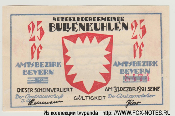 Gemeinde Bullenkuhlen 25 pfennig 1921