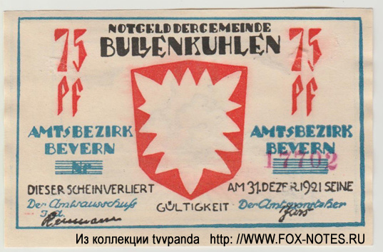 Gemeinde Bullenkuhlen 75 pfennig 1921