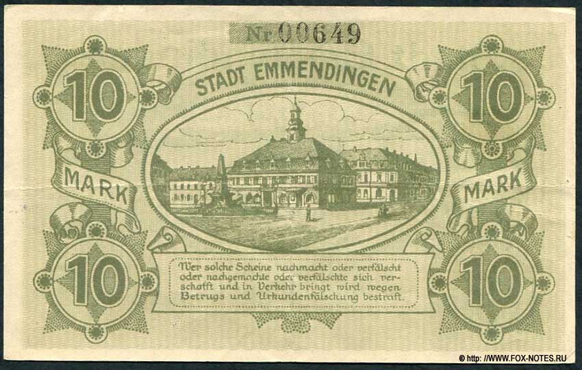 Stadtgemeinde Emmendingen 10 Mark 1918 notgeld