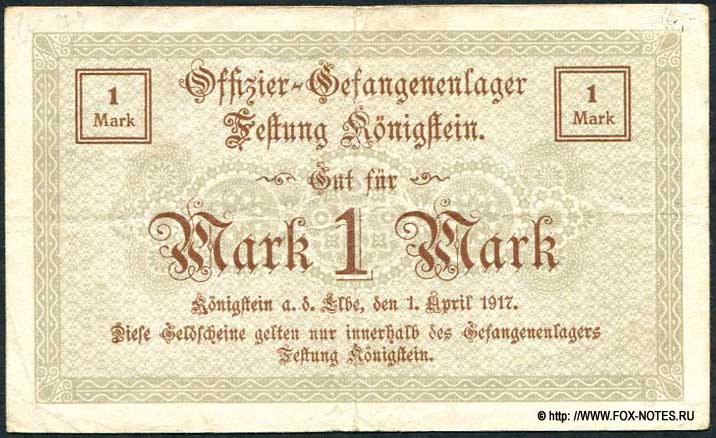 Offizier-Gefangenenlager Festung Königstein 1 Mark 1917