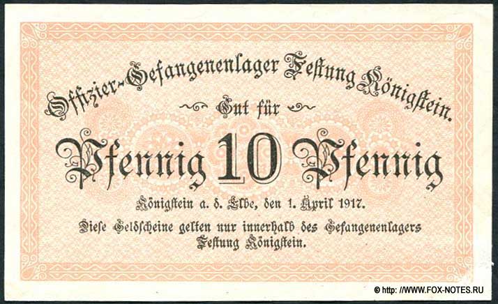 Offizier-Gefangenenlager Festung Königstein 10 Pfennig 1917