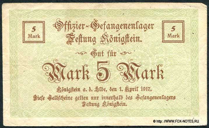 Offizier-Gefangenenlager Festung Königstein 5 Mark 1917