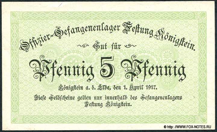 Offizier-Gefangenenlager Festung Königstein 5 Pfennig 1917