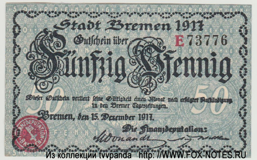Finanzdeputation, Bremen 50 Pfennig 1917