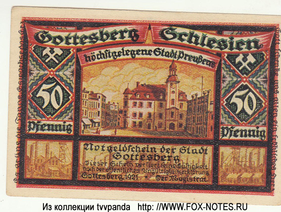 Notgeldschein der Stadt Gottesberg. 50 Pfennig 1921.