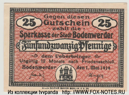 Sparkasse der Stadt Bodenwerder 25 Pfennig 1919