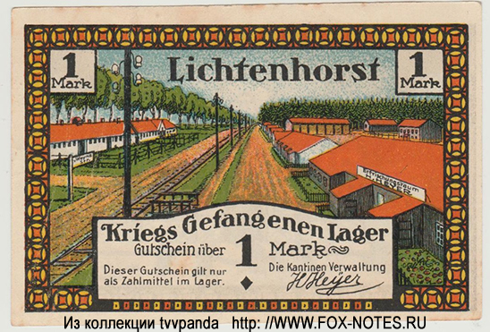 Kriegsgefangenenlager, Kantinw H. Heyer 1 Mark 1922