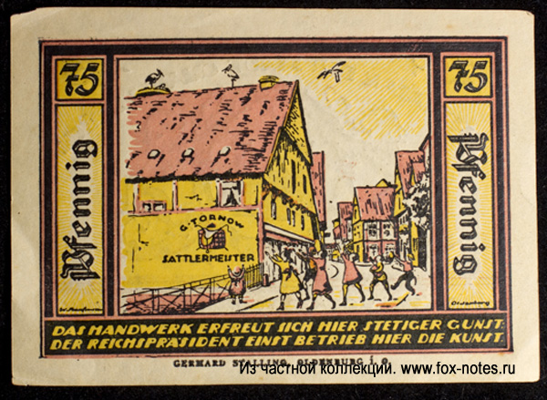 Gutschein der Stadt Quakenbrück. 75 pfennig. 1. September 1921