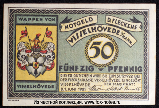 Notgeld Fleckens Visselhövede. 50 pfennig. 1. Juni 1921.