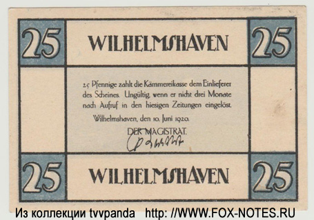 Kammereikasse Wilhelmshaven 25 Pfennig 1920