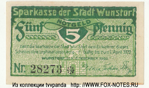 Sparkasse der Stadt Wunstorf 5 Pfennig 1920