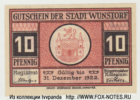 Stadt Wunstorf 10 Pfennig 1921