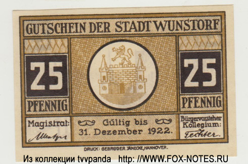 Stadt Wunstorf 25 Pfennig 1921