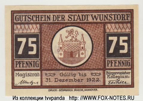 Stadt Wunstorf 75 Pfennig 1921