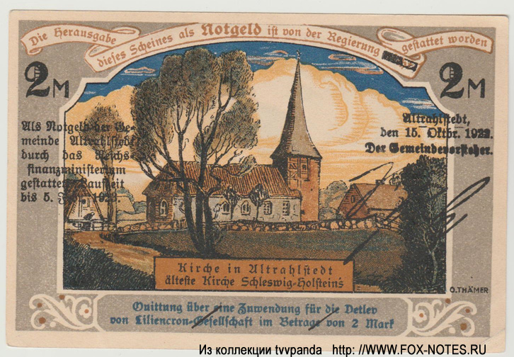 Altrahlstedt Liliencron-Gesellschaft Notgeld. 2 Mark. 15. Oktober 1922.