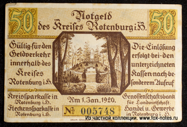 Notgeld der Kreises Rotenburg i Hann. 50 pfennig 1920.