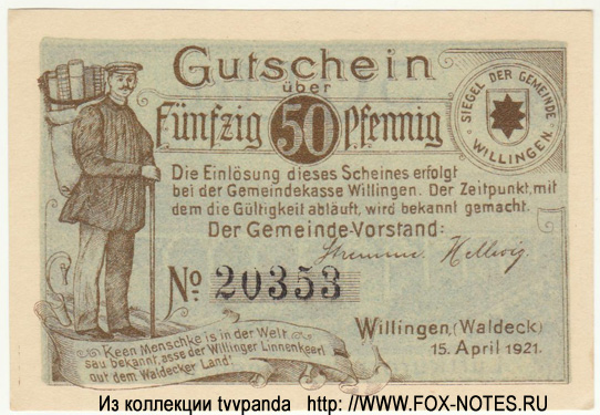 Stadt Willingen 50 Pfennig 1921