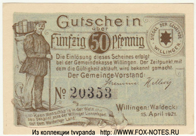 Stadt Willingen 50 Pfennig 1921 Notgeld