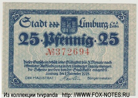 Stadt Limburg an der Lahn 25 Pfennig 1918