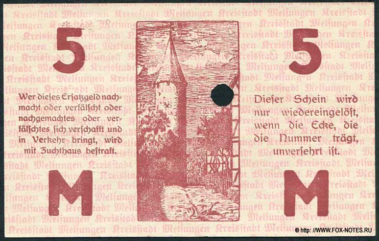 Stadt Melsungen. Stadt=Kassenschein. 5 Mark 1918.