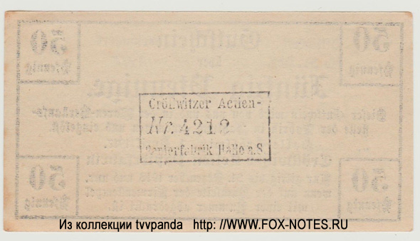 Cröllwitzer Actien-Papierfabrik 50 Pfennig 1917