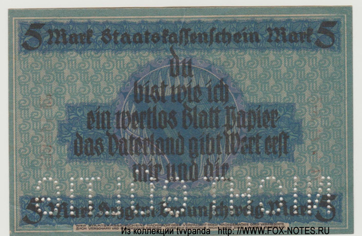 Herzogtum Braunschweig 5 Mark 1918