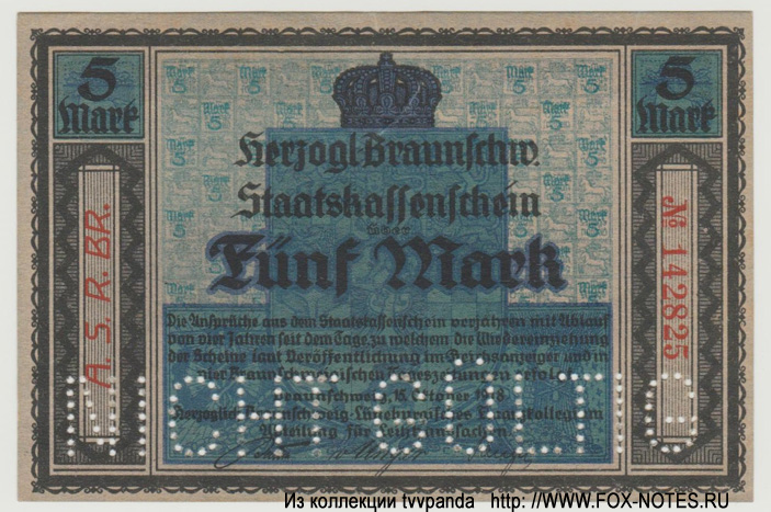 Herzogtum Braunschweig 5 Mark 1918