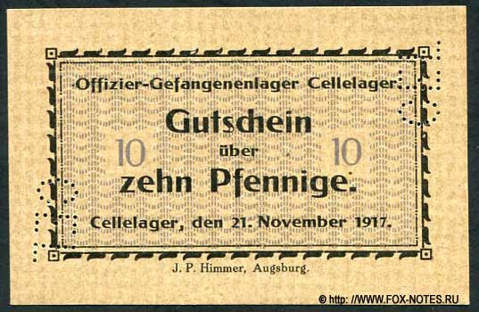 Offizier-Gefangenenlage Cellelager 10 Pfennig 1917