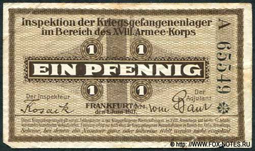 Lager Frankfurt (Main). 1 Pfennig. Schein. 1. Juni 1917. 