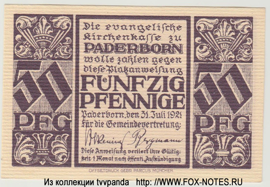 Die stadtsparkasse Paderborn 50 pfennig 1921