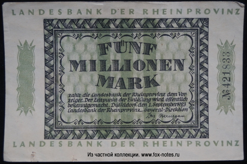 Landesbank der Rheinprovinz 5 millionen Mark 1923
