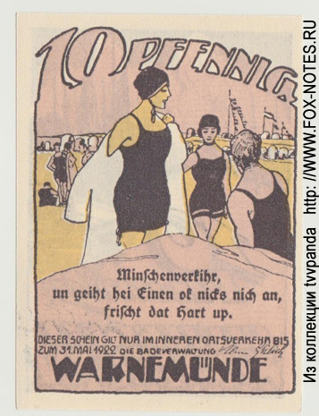 Reutergeld Warnemünde 10 Pfennig 1922.