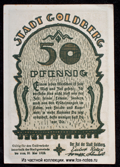 Reutergeld Goldberg. 50 Pfennig 1922.
