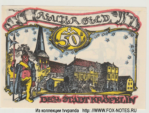 Reutergeld  der Stadt Kröpelin. 50 Pfennig 1922.