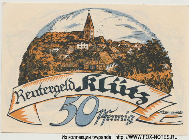 Gemeinde Klütz Reutergeld  Klütz. 50 Pfennig 1922