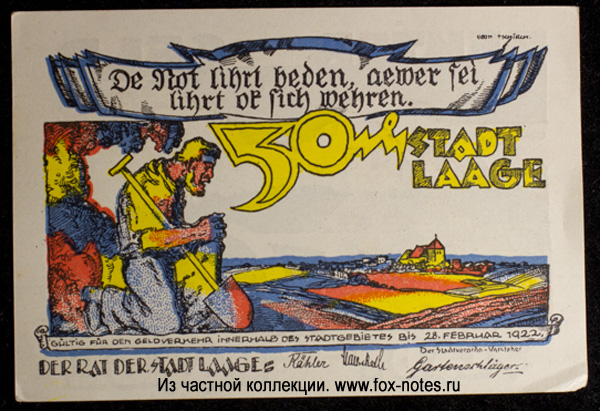 Reutergeld der Stadt Laage. 50 pfennig 1922.