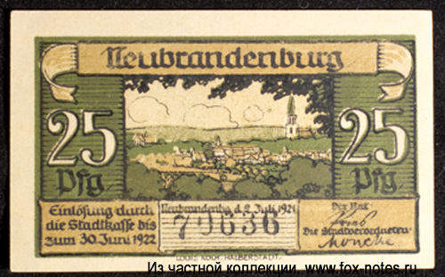 Stadt Neubrandenburg 25 Pfennig 1921 Notgeld
