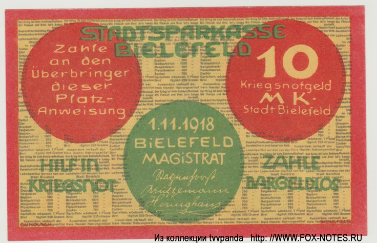 Magistrat Bielefeld 10 Mark 1918