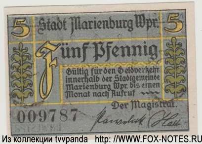 Stadtgeld der Stadt Marienburg. 5 Pfennig.