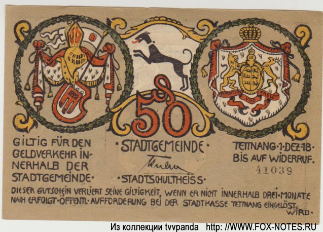 Stadtgemeinde Tettnang Notgeld 50 pfennig 1918