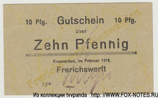 J. Frerichs & Co. Aktiengesellschaft. 10 Pfennig 1918