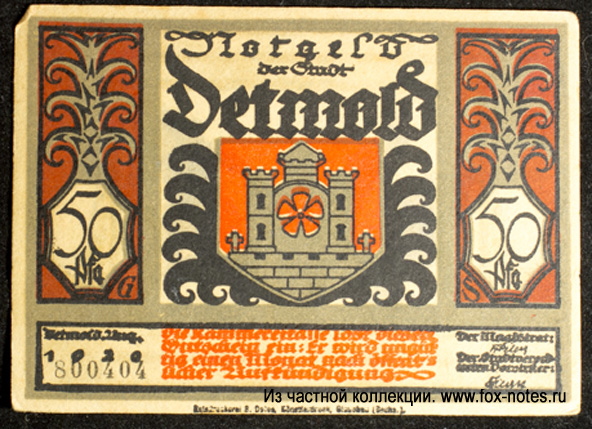 Stadt Detmold 50 Pfennig 1921 Notgeld