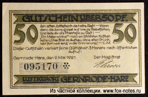 Stadt Gernrode 50 Pfennig 1921 Notgeld