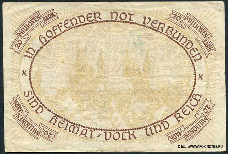 Notgeld der Kreisgemeinde Pfalz.  20 Millionen Mark 1923.